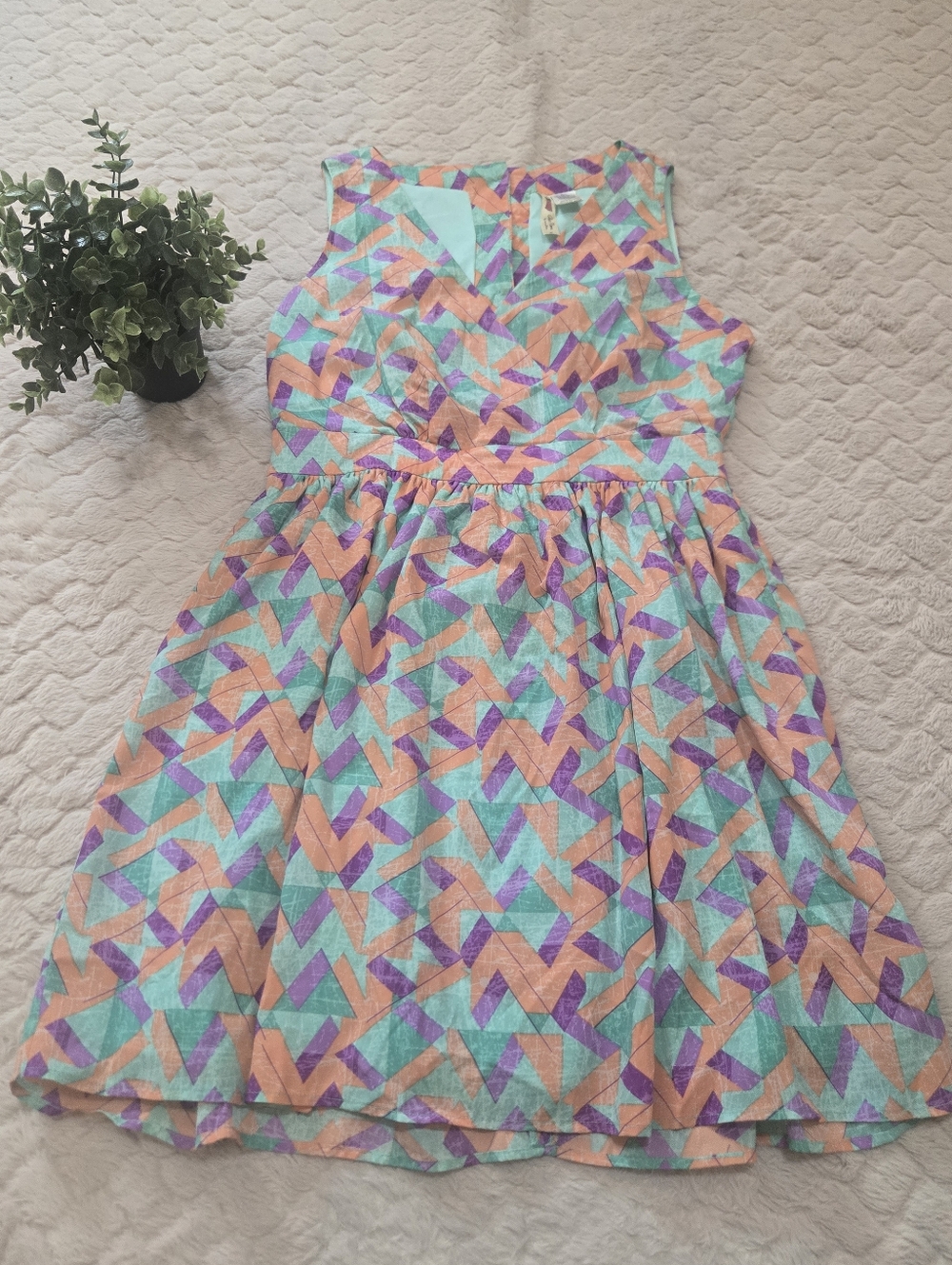 Alice Moon Moon Collection Vibrant 90s-Inspired Pastel Geo Dress, Size Large